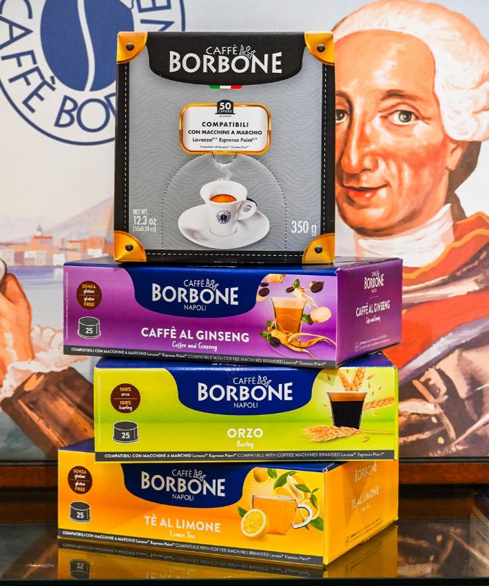 Confezioni di capsule Caffè Borbone: caffè, ginseng, orzo e tè al limone